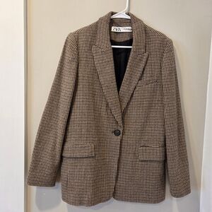 Zara Brown Houndstooth Oversized Blazer